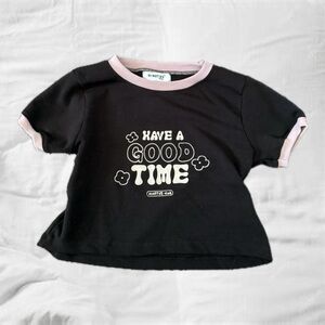 Ninety Black and Pink Graphic Crop T-Shirt